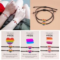 2Pcs Promise Love Heart Rainbow Strand Bracelets Set Lovely Stretchable Bracelet for Women Girls Couple Friendship Wireless Earbuds Accessories