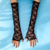 Long Lace Hollow-Out Fingerless Gloves Sun Protection Sleeves Mesh Lace Thin Cycling Sexy Accessories Black Bare Finger Gloves