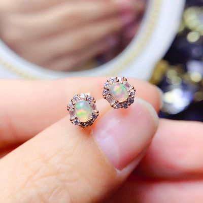 Natural Opal Stud, 925 Silver Certified, Burst Flash Fire Color, 3x4mm Gemstone, Girls Holiday Gift, Free product shipping