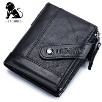 ZZOOI 100% Genuine Leather Mens Wallet short Cowhide leather Man zipper Purse Brand Male Credit Wallet with Coin with pocket