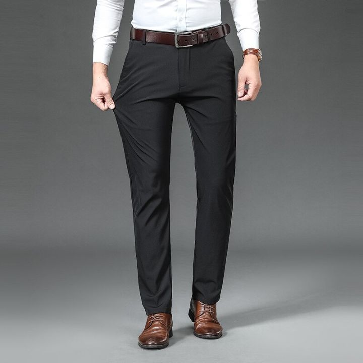 กางเกงคาร์โก้ขายาวน้ำหนักเบาสำหรับนักธุรกิจชาย-celana-setelan-แบบลำลองกางเกงทรงตรงแบบหลวมยืดหยุ่นกางเกงผู้ชายฤดูร้อน