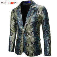 Blazer Hombre 2019ใหม่แบรนด์หรู3D งูผิวพิมพ์ธุรกิจกิจการงานแต่งงานเวทีสูท Casual Slim Fit Mens Blazer Jacket