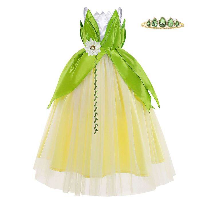 tiana-คอสเพลย์เครื่องแต่งกายสาวเจ้าหญิงและกบสีเขียวหรูหราชุด-carnival-party-เด็ก-elegant-gown