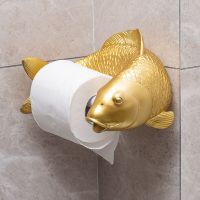 Koi Statue Fish Craft Toilet Paper Holder Towel Rack Wall Hanging Bathroom Household Toilet Paper Rack Free Punching Decoration Toilet Roll Holders