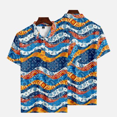 【high quality】  Summer Striped Printed Hawaiian Mens Polo Shirt, Popular Mens Shirt Short Sleeved, Oversized Casual 2023