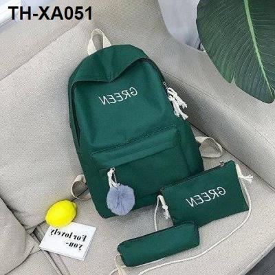 The new backpack nylon zipper three-piece candy colors canvas bag female students (no hair bulb )