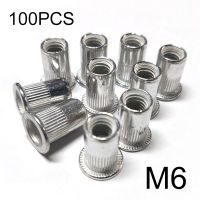 100 pcs M6 6mm Flat Head Aluminum Rivet Nut Rivnut Insert Fastener Nut