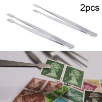 2pcs Stamp Tweezers Philately Stamps Collector Tools Stainless Steel Stamp Tweezers ( Silver )