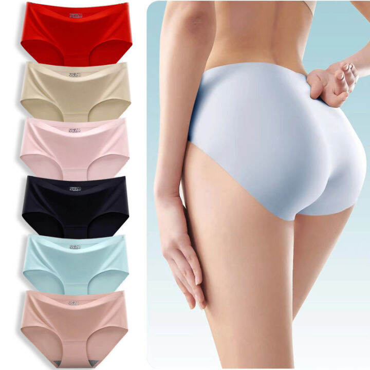 6 Pcs Seamless Ice Silk Panties For Women Underwear Panty Mid Rise Sexy