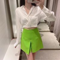 TRAF Green High Waist Shorts Women Zar Spring Skirt Shorts Woman Vintage Short Pants for Women Streetwear Casual Female Shorts