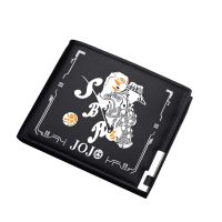 Jojos Bizarre Adventure Anime Short Wallet Kujo Jotaro Cartoon Men Money Bag Pu Leather Black Purse Unisex ID Card Holder