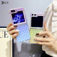 CSCR เคสเคสมือถือไล่สีลายตารางแวววาวสำหรับ Samsung Galaxy Z Flip 5 Flip 4 Flip 3เคสป้องกันเลนส์กันกระแทก