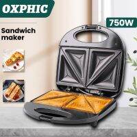 เครื่องปิ้งขนมปังเครื่องทำแซนวิชเครื่องทำอาหารเช้า OXPHIC 750W เครื่องปิ้งขนมปังพื้นผิวการทำอาหารแบบไม่ติด4ชิ้น