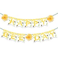 Sweet Cartoon Spring Honey Bee Flowers Birthday Party Letter HAPPY BEE DAY Banner Bunting Decorations Baby Shower Party Supplies Banners Streamers Con