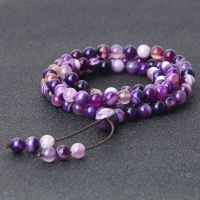 ZZOOI Women 108 Mala Natural Stone Purple Stripe Onyx Beads Bracelets Men Tibetan Buddha Bracelets &amp; Necklaces Handmade Jewelry Gifts