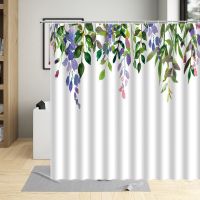 Pastoral Leaf Plant Green Leaves Shower Curtain Waterproof Polyester Fabric Bathroom Curtains Art Home Decor Screens With Hooks