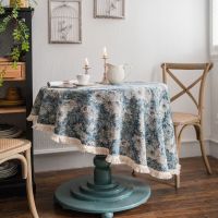 [COD] Yiman Qiyun tablecloth blue oil painting tassel jacquard round thick factory direct supply