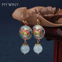 ใหม่ MYWINY แฟชั่นเครื่องประดับทองแดงเครื่องประดับ Cloisonne Lotus ดอกไม้ Vintage ผีเสื้อต่างหูผู้หญิงจีน Wind