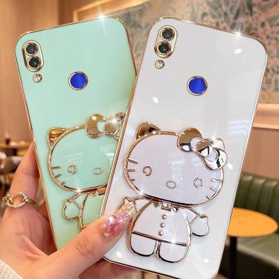 Folding Makeup Mirror Phone Case For Xiaomi Redmi Note 5 Pro Note 7 Pro Redmi 7 Xiaomi Mi A2 Mi 6X  Case Fashion Cartoon Cute Cat Multifunctional Bracket Plating TPU Soft Cover Casing