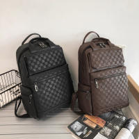 New Trend PU Leather Backpack Leisure Portable Business Computer Bag Fashion Plaid High School Bags for Men and Women