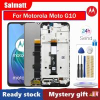 Salmatt จอแอลซีดีไอพีเอซต้นฉบับสำหรับ Motorola Moto G10พร้อมกรอบชิ้นส่วนจอสัมผัสแอลซีดีของเครื่องแปลงดิจิทัลสำหรับ Motorola Moto หน้าจอ G10