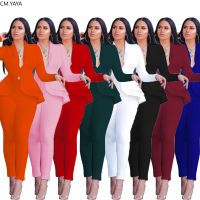 Women Winter Womens set Tracksuit Full Sleeve Ruffles Blazers Pants Suit Two Piece Set Office Lady business wear uniform GL610