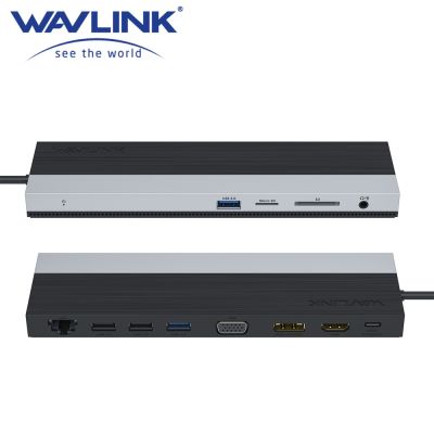 Wavlink USB C ฮับ12-In-1แท่นวางมือถือปลั๊กแอนด์-เพลย์จออะแดปเตอร์ทริปเปิลพร้อมพอร์ตจอแสดงผล HDMI และ VGA สำหรับ Windows/mac Feona