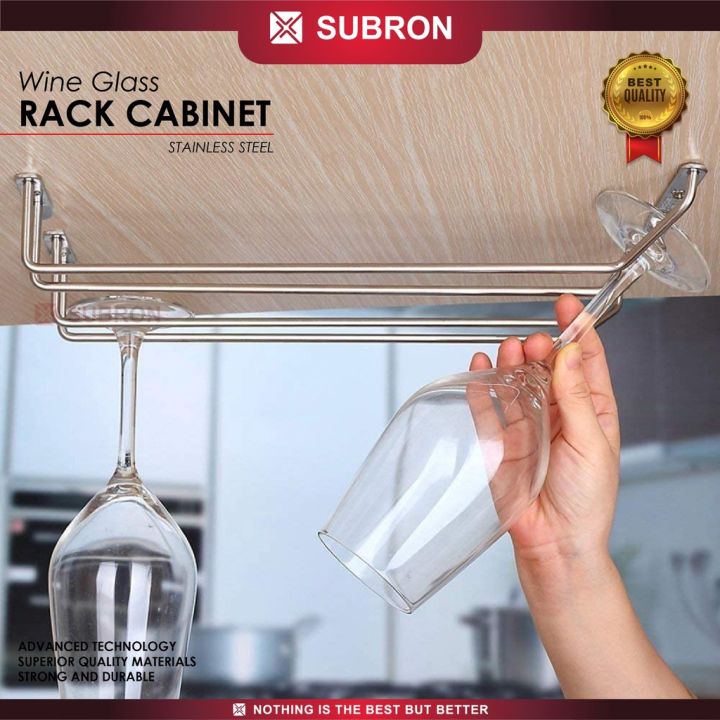 Subron Rak Holder Gelas Wine 1 Baris Jalur Gantung Praktis Stainless Solusi Simpan Glass Bar 1801