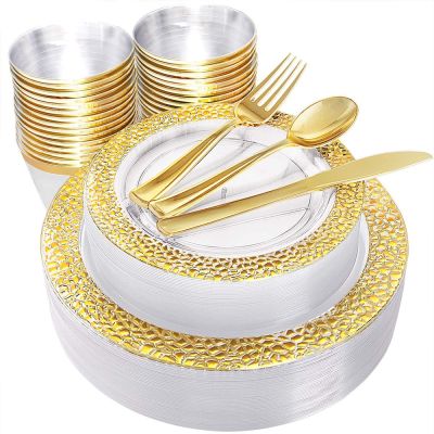 Disposable Party Tableware Plastic Plate With Silverware Set Suitable for Wedding Party Tableware Supplies for 10 People