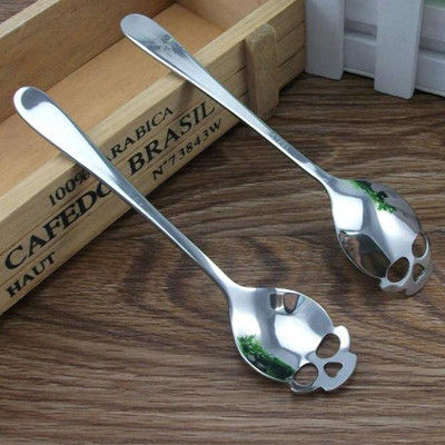 304 Stainless Steel Skull Shape Spoons Halloween Style Colorful Scoops Ice Cream Coffee Dessert Spoons Colander Cutlery 6pcsset