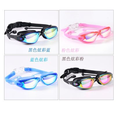 Straight for the silicone dazzle colour goggles adult new swimming glasses conjoined earplugs electroplating anti-fog swimming mirror -yj230525