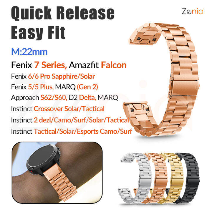 zeniaสายนาฬิกาสำหรับgarmin-fenix-6-5-สายนาฬิกาข้อมือสแตนเลสสตีลปล่อยเร็วขนาดความกว้าง22มม-สายนาฬิกาเหล็กพร้อมปุ่มสองปุ่มอะไหล่สำหรับgarmin-fenix-6-6-pro-marq-instinct-fenix-5-fenix-5-plus-forerunner-9