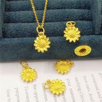 YTYIN 24K 999 Pure Solid Gold Necklace Small daisy pendant with Real 18K Gold Chain Fine Jewelry Gift for Women PE008