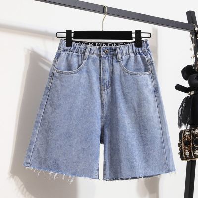 【มีไซส์ใหญ่】Plus Size S-5XL Womens Blue Black Denim Shorts Casual Wide Leg Summer Shorts