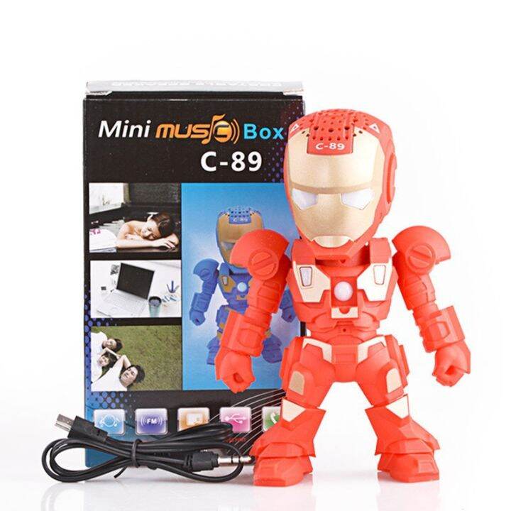 iron-manลำโพงบลูทูธพร้อมไฟแฟลชled-light-deformed-arm-figure-robot-portable-miniซับวูฟเฟอร์ไร้สายtf-fmการ์ดusb