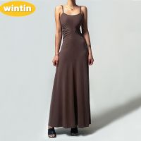 Wintin Summer New European and American Womens Clothing Sexy Backless Pleated Waist Tight Elegant Strap Dress