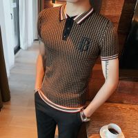 【CC】✢✈ↂ  2023 Korean Men Leisure Short Sleeves Shirts/Male Business Knit Shirt Homme Tee Size 4XL