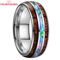 HotMen S Women S 8Mm Wedding Bands Tungsten Ring Abalone Shell And Koa Wood Inlay Domed Polished Shiny Comfort Fit