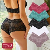 3PCS Panties Perspective V Waist Underpants Female Breathable Intimates