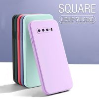 เคสแบบนิ่มที่เป็นซิลิโคนเหลวสี่เหลี่ยมหรูหราสำหรับ Samsung Galaxy S10e S10 S9 S8 Plus S10 Lite S10 + S9 + S8 + S10Plus เคสโทรศัพท์4G 5G ฝาครอบกล้องเคสกันกระแทกคู่