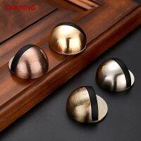 KK&amp;FING 1PC Zinc alloy Mute Door Stops Casting Floor-mounted APS Satin Chrome Half Moon Punch-freeDoor Stopper Wood Door Holder Decorative Door Stops