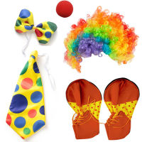 5PCS Children Kids Party Clown Wig Costume Polka Dots Tie Nose Shoes Bow Cosplay Props Circus Accessories Halloween