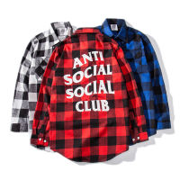 Spot Anti Social Club Black Red Plaid Shirt Ins MenS And WomenS Loose Youth Assc