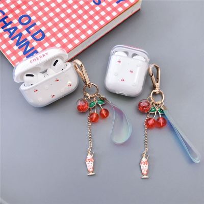 Cute Cherry Pattern Clear TPU Soft Cover For AirPods Pro 3 Wireless Bluetooth Earphone Case For AirPods 1 2 Cover Key Ring Headphones Accessories