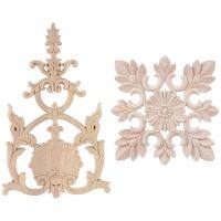 2 Pcs Rubber Wood Carved Applique Vintage Furniture Craft Decor, No.H &amp; No.C