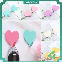 OKDEALS 1Pc อุปกรณ์ในห้องน้ำ ไม่มีร่องรอย รูปหัวใจ กาวติดแน่น ที่ใส่กุญแจ ตะขอติดผนัง ตะขอแขวน ชั้นเก็บของ