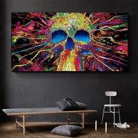 บทคัดย่อ Skull Graffiti Art โปสเตอร์ภาพวาดสีน้ำมันบนผ้าใบ Cuadros Wall Art พิมพ์ Pop Art รูปภาพสำหรับห้องนั่งเล่นตกแต่งบ้าน-สีสันและไม่ซ้ำกัน