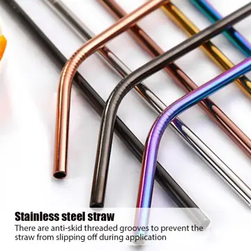 4Pcs Reusable Metal Straws Telescopic Stainless Steel Straw Flat