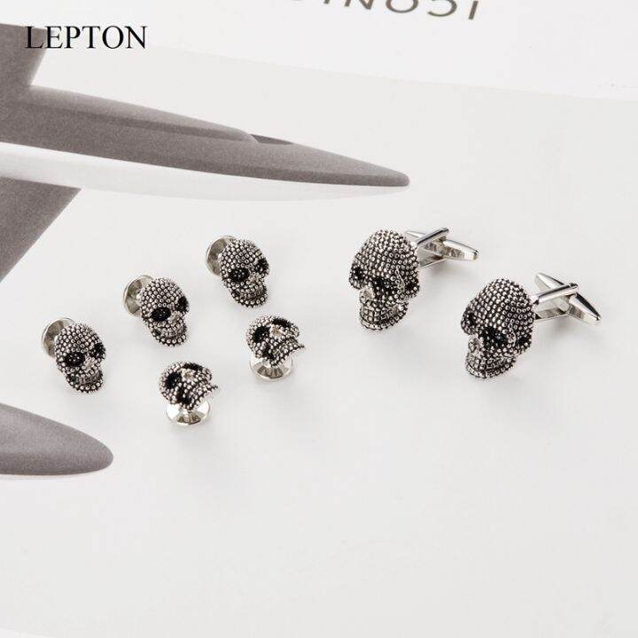 lepton-skull-cufflinks-tuxedo-studsชุดสำหรับชายlepton-vintage-skeleton-cufflink-collar-studs-cuff-linksผู้ชายที่ดีที่สุดชุดของขวัญ-yrrey