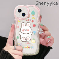 เคส Chenyyka สำหรับ iPhone 14 Pro Max 14 Plus 13 Pro Max 13 Mini เคสการ์ตูนกระต่ายโชคดีมีขอบเป็นคลื่นน่ารักเคสโทรศัพท์โปร่งใสนิ่มเนื้อครีมซิลิโคนกันกระแทกป้องกันเลนส์กล้องเคสใส